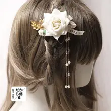 生成色のレース手作りリボンヘアアクセサリー【ロリータ風・バラのデザイン】