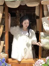 立体リボンデザインのネットワンピース【杏色・ルーズフィット・夏用・Aライン】