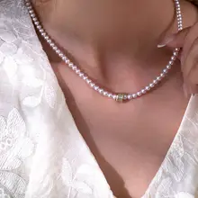 美しいローズパールネックレス【灰粉色・繊細なデザイン・ロングネックライン用】
