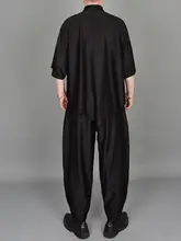 夏季暗黒系テクスチャー五分袖シャツパンツ【カジュアル・メンズ・ルーズフィット・大きいサイズ】（セットアップ対応）