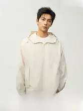 夏用 メンズ 半ジップフードジャケット【都市スタイル・ドロップショルダー】（セットアップ対応）