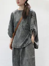 夏用 天絲麻デニムTシャツ【ヴィンテージ風・ユニセックス】