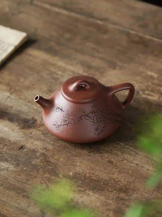 手作り 降坡泥製 茶器 銭型紫砂急須【200cc・宜興・文人小品】