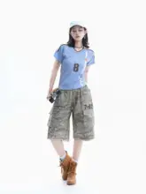 アメリカンレトロVネックショートスリーブTシャツ【フィット感・スポーツカジュアル・女性用】