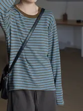 ストライプ配色のTシャツ【長袖・ゆったりなデザイン・春用】