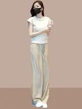 夏季ファッションにぴったり！極上の柔らかさのTシャツとアイスシルクのワイドパンツ（セットアップ対応）