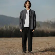 ストライプ柄 男性用リネンシャツ【春秋用・長袖・カジュアルデザイン】