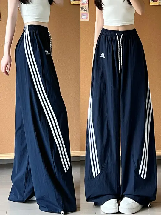 ダークブルーアメリカンスタイルの速乾ワークパンツ【夏用・ゆったりしたストレートレッグ】（セットアップ対応）