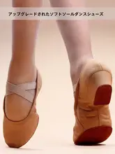 アップグレード版 ダンスシューズ レディース教師用 コットンキャンバス バレエシューズ ソフトソール ラテンスタイル スエード色 室内用クラシックシューズ
