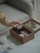 ブラックウォールナット製収納ボックス【ガラス蓋付き・榫卯構造・レトロデザイン】