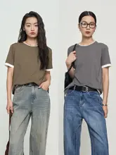 CMORE 夏用 コットン混合 短袖Tシャツ【ラウンドネック・重ね着風・ゆったりシルエット】