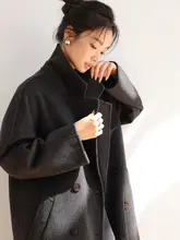 ダブルブレストデザインのモヘアコート【ウィメンズ・オーバーサイズ・秋冬用】