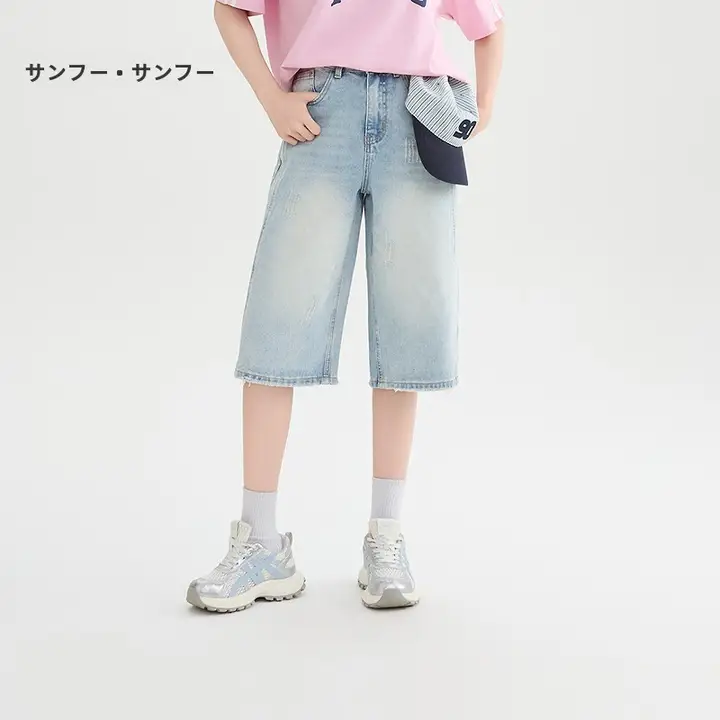 夏用ワイドレッグジーンズ【フィット・ヴィンテージスタイル・ライトカラー・中丈】（セットアップ対応）