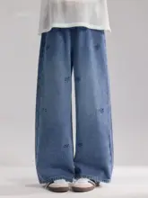 子供用デニムパンツ【ストレートシルエット・星柄刺繍・春用】