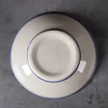 手描きブルーライン 古風陶器ボウル【中華風 飲酒用・火鍋用・ライスボウル】