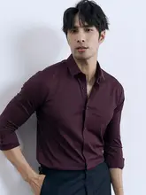 ビジネス用イタリアンスタイルの酒紅色シャツ【抗菌・フィット・コットン混・夏用】