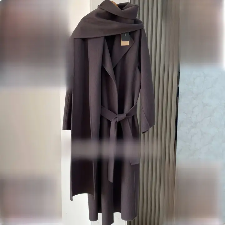 MD24 シンプルデザイン長袖ウールコート【自宅用スカーフ付き・女性用】