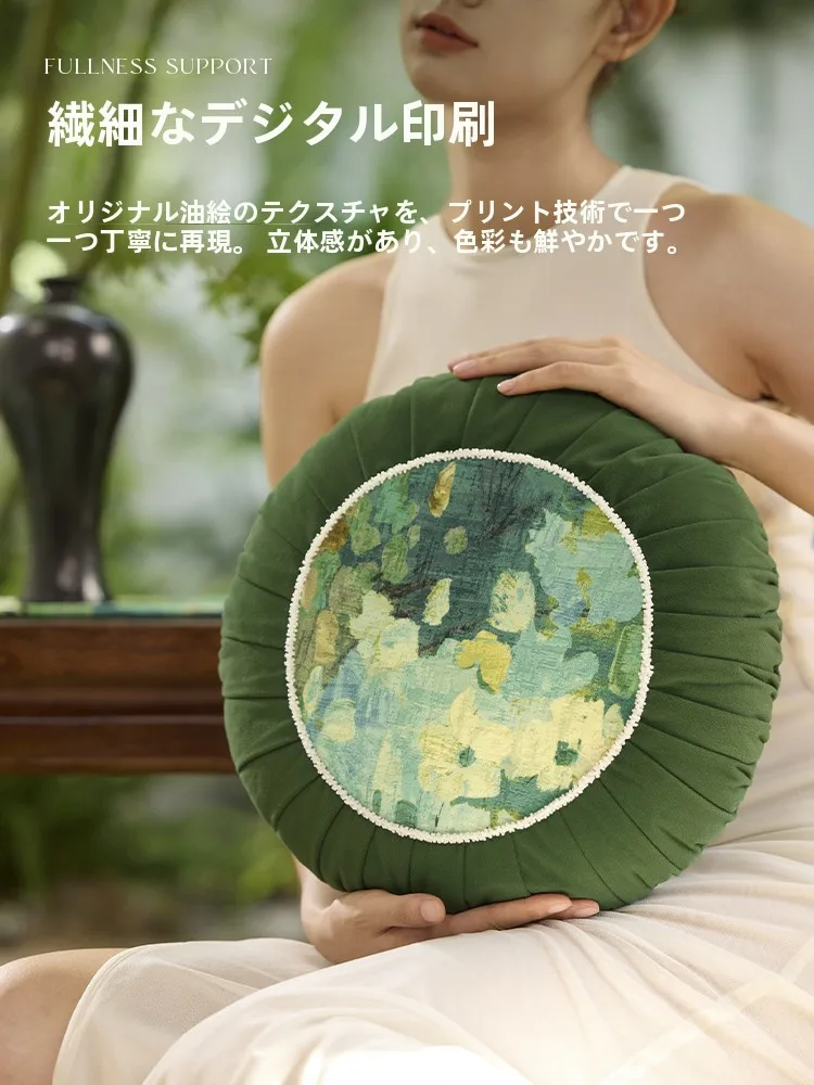 高級感溢れる丸型クッション：新中式デザインでリビングに融合する緑色ソファ用枕