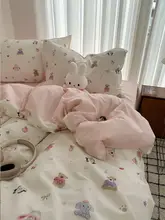 かわいいカートゥーンデザインの四点セットベッドリネン【コットン製・お子様用・フルーツ柄・穴あけ不要】（セットアップ対応）