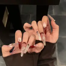 光沢感のあるボルドー縁取りの猫目デザインネイルシール【手作り・ヴィンテージスタイル・グリッター】