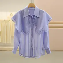 ラッセルフリル付きリボンデザインのドールカラーシャツ【極上の柔らかさ・春夏用】