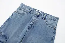 トレンド感満載の中腰デニムパンツ【女性用・ドローストリング付き・カジュアル】（セットアップ対応 ）