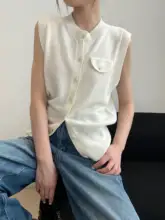 混合素材の高級感あるノースリーブセーター【メリノウール・ラウンドネック・レディース】