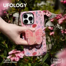 スマホリング 回転 伸縮 折りたたみ 粘着式 チューリップ 蝶々 少女 春 花柄 女性向け「Ufology」