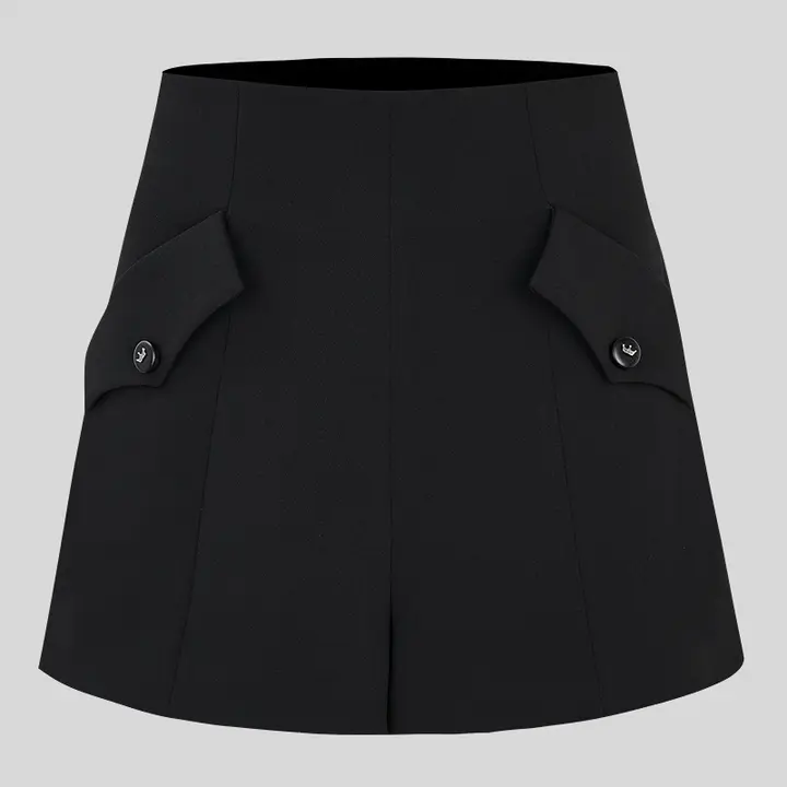 シンプルデザインの高腰Aラインショートパンツ【クラシックスタイル・したフィット感】（セットアップ対応）