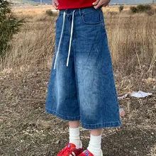 美式ヴィンテージ風デニムパンツ【女性用・ワイドレッグ・フィット・春夏向け】（セットアップ対応）