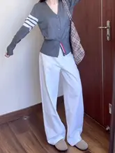 高腰ホワイトデニムパンツ【直筒・ワイドレッグ・極上の柔らかさ】（セットアップ対応）