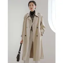 高級感ある中長丈レディーストレンチコート【ウエストベルト付き・小柄向け・シルエットアップ】