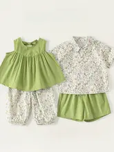 夏用ベビー男の子向け花柄シャツ【爽やかデザイン・薄手・姉弟用・男女兼用】（セットアップ対応）