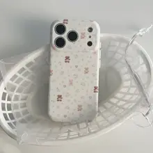 可愛い満開の花柄！小熊とピンクうさぎデザイン iPhone専用カバー【衝撃吸収・デザイン性抜群】