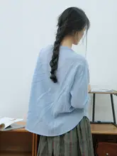 リネン製 春夏用 レディース ボタンダウンシャツ【シンプル・レトロスタイル・立ち襟】