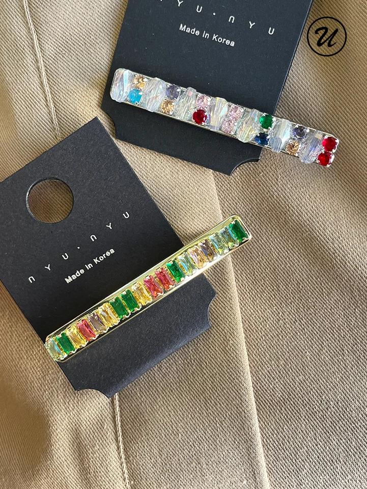 カラフルな水晶のヘアクリップ【秋冬用・重工デザイン・デュックビル】