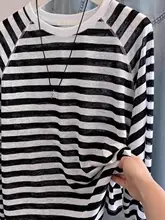 ストライプデザインの長袖Tシャ  ツ【日焼け防止・春秋用・フィット・薄手】