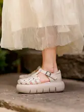 夏用本革ローマ風サンダル【厚底・透かしデザイン・オープントゥ】