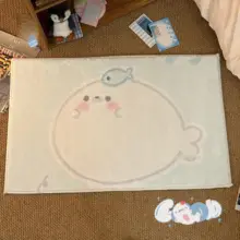 可愛いセイウチデザインのフラットラグ【滑り止め付き・ホワイト・仮羊毛】