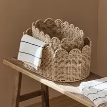 日式ラタン風収納バスケット【多用途・デスクトップ用・おもちゃや小物の整理に最適】