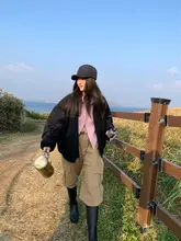 カーキ色 多ポケット ワークパンツ【高腰・スリム効果・厚手・ワイドレッグ】