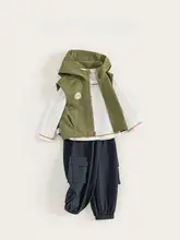 秋季用 個性的なストリートスタイル キッズ コントラストカラー Tシャツ付きフードベスト＆束脚工事パンツ（セットアップ対応）