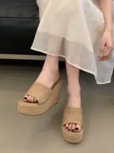 おしゃれなウェッジヒールサンダル【防水ソール・厚底・フィッシュテールデザイン・麻編み】