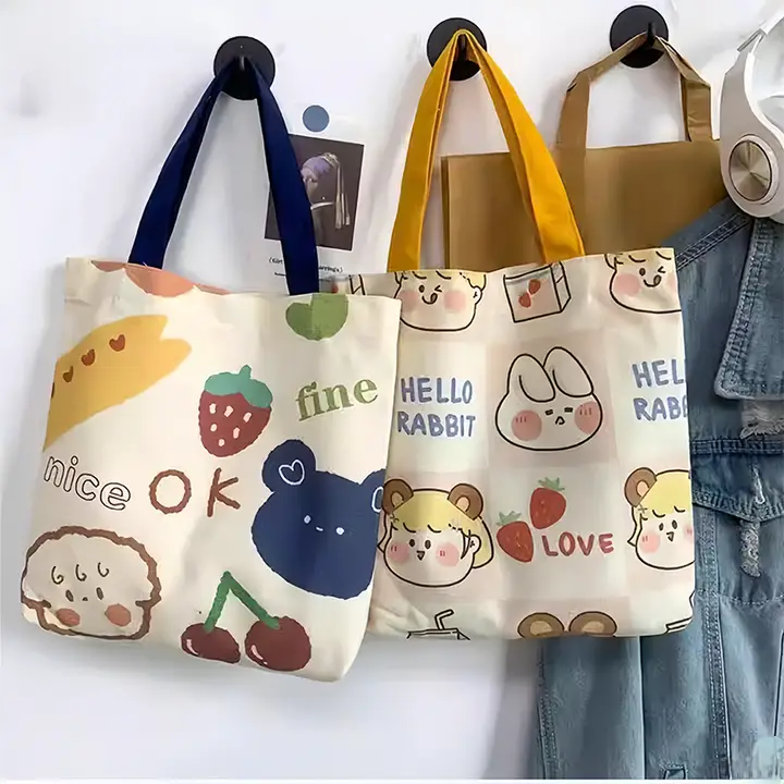 可愛いカートンデザインの帆布手提げバッグ【お弁当用・小型・サブバッグ】