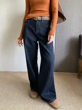 冬用ワイドレッグデニムパンツ【加圧裏地・高ウエスト・ゆったりシルエット・ストレート】