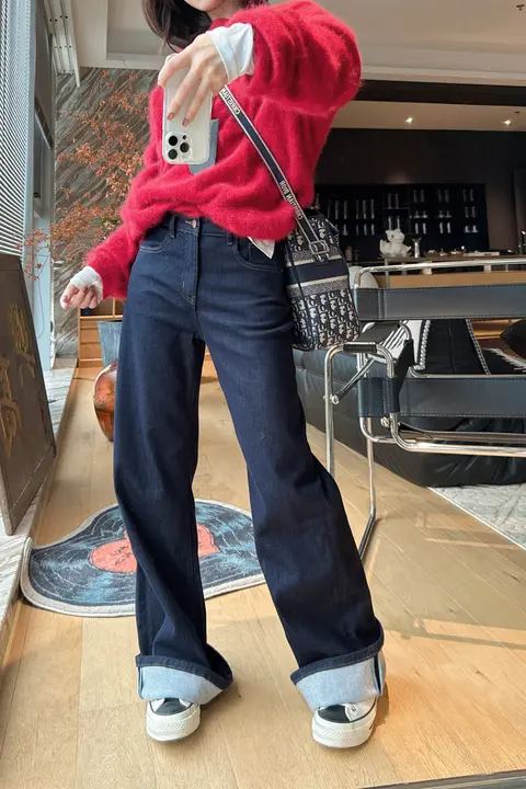 秋冬用のデニムワイドパンツ【極上の柔らかさ・ストレート・ルーズフィット】