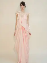 ロマンティックなリボン付きロングフリンジベール【結婚式用・水晶パール装飾】