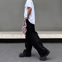 アメリカンレトロ デニムパンツ【バギー・カジュアル・男女兼用・ワイドレッグ・取り外し可能なハンカチ付き】（セットアップ対応）