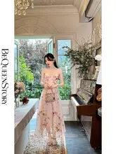 エレガントなレトロデザインのフラワープリントキャミソールドレス【ウエストシェイプ・胸パッド付き】