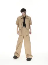 セットアップ メンズ フェイクレイヤード ジャケット カーゴパンツ パッド入り アバンギャルドデザイン オーバーサイズ ルーズ カジュアル 着回し